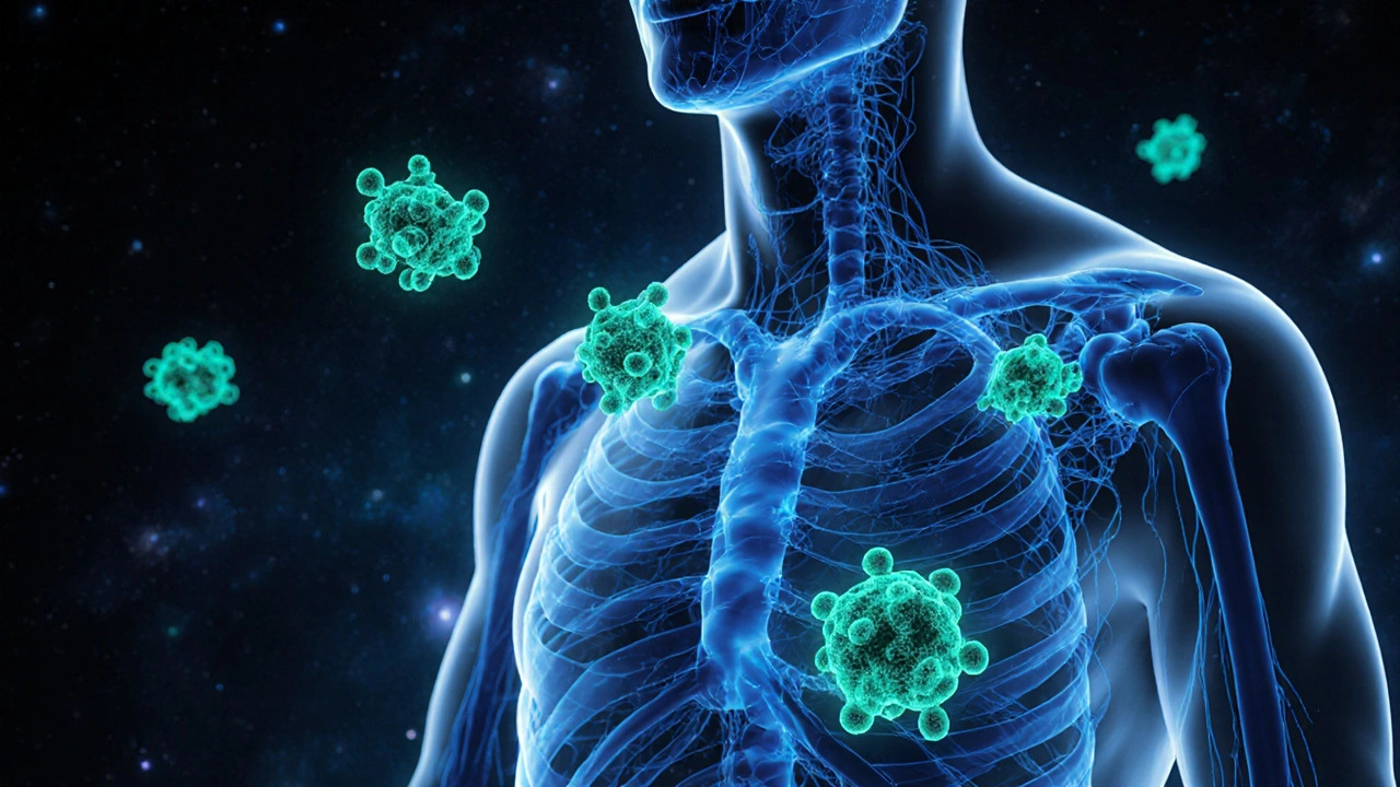 Abstrakte Darstellung von CBD‑Molekülen, die mit Endocannabinoid‑Rezeptoren interagieren.