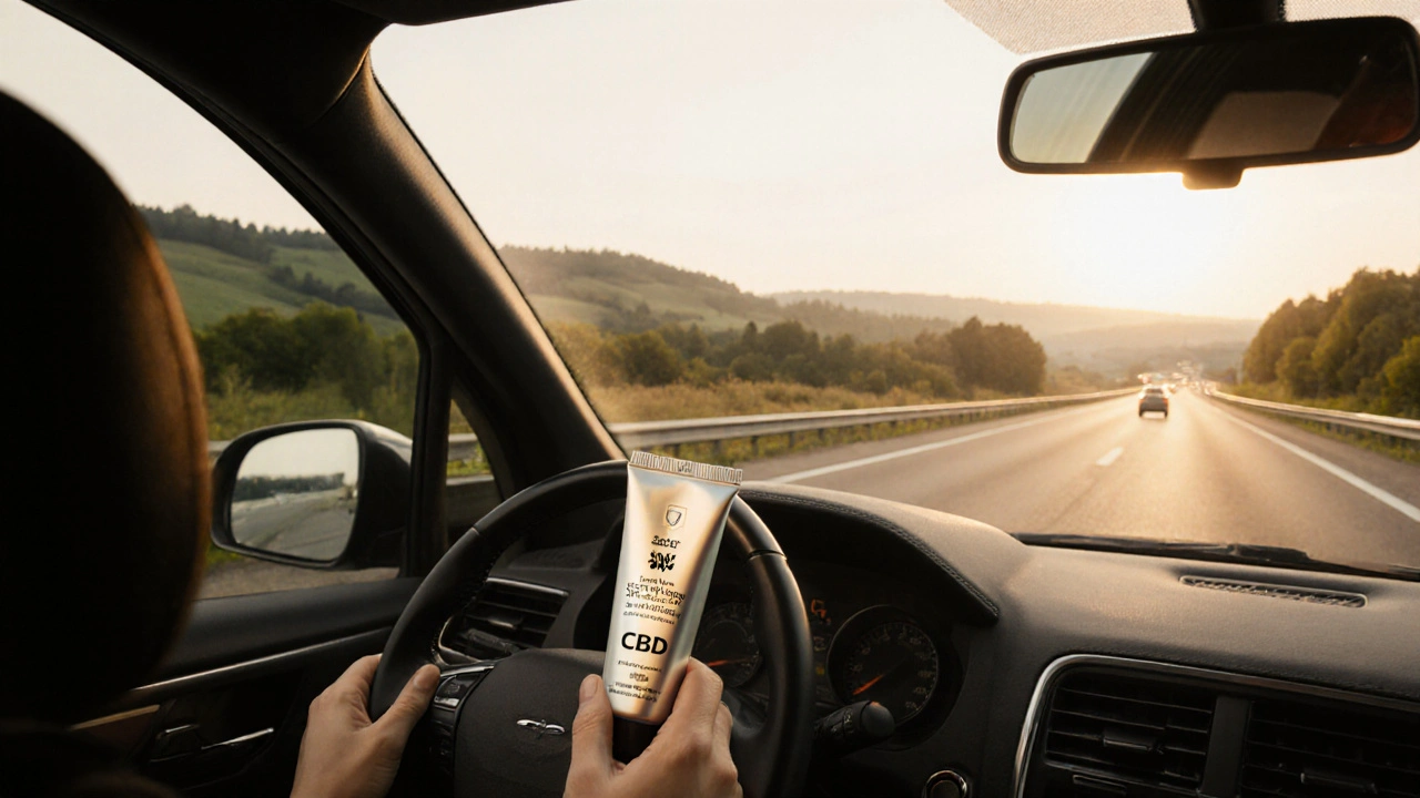Auto fährt von Bayern nach Sachsen mit CBD-Creme im Handschuhfach.