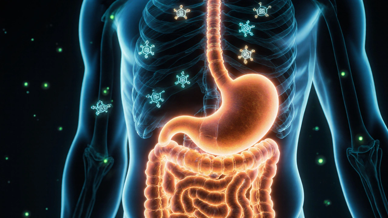 Ein warmes, goldenes Licht strömt durch einen menschlichen Körper, symbolisiert die beruhigende Wirkung von Indica im Inneren.