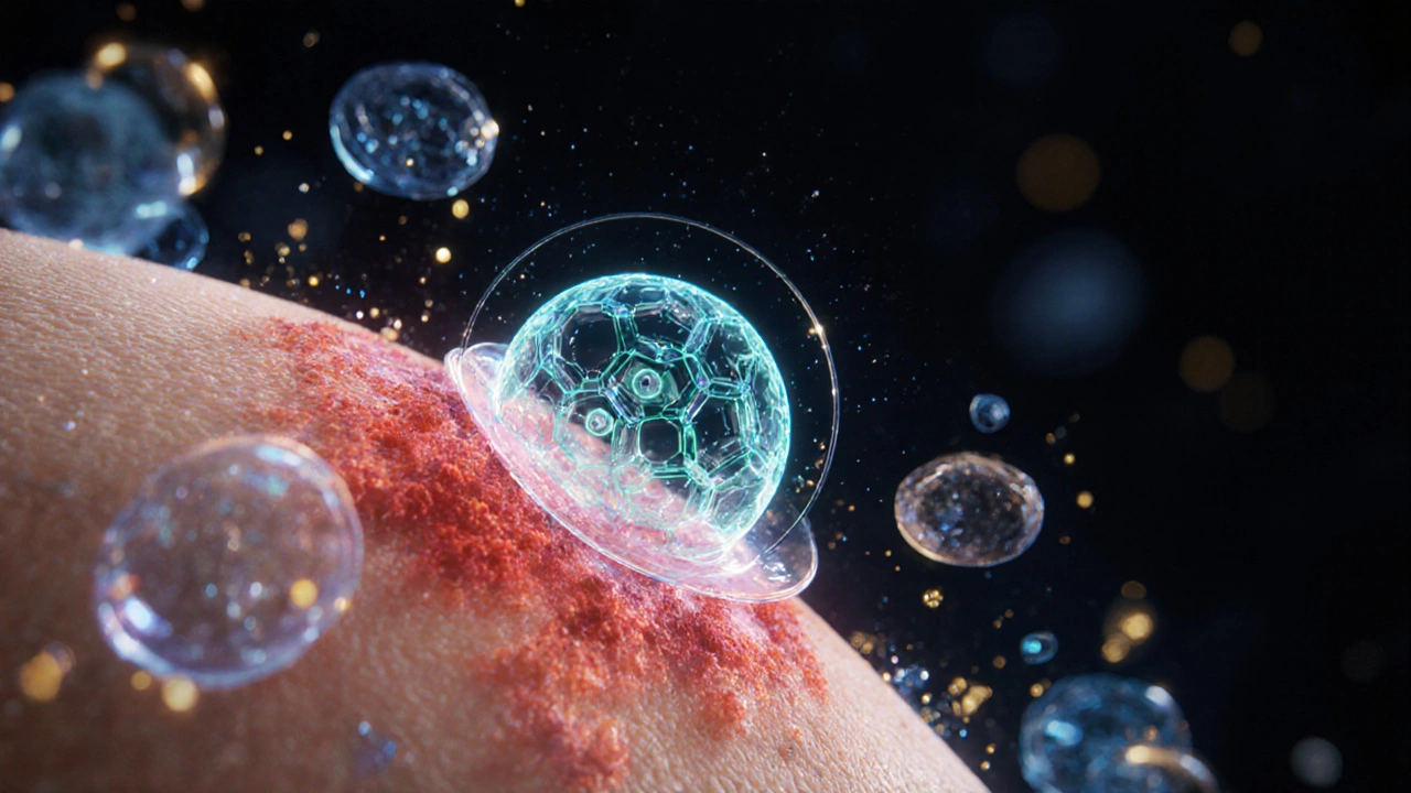 Mikroskopische Ansicht von CBG-Molekülen, die Hautentzündungen beruhigen und Zellmembranen schützen.