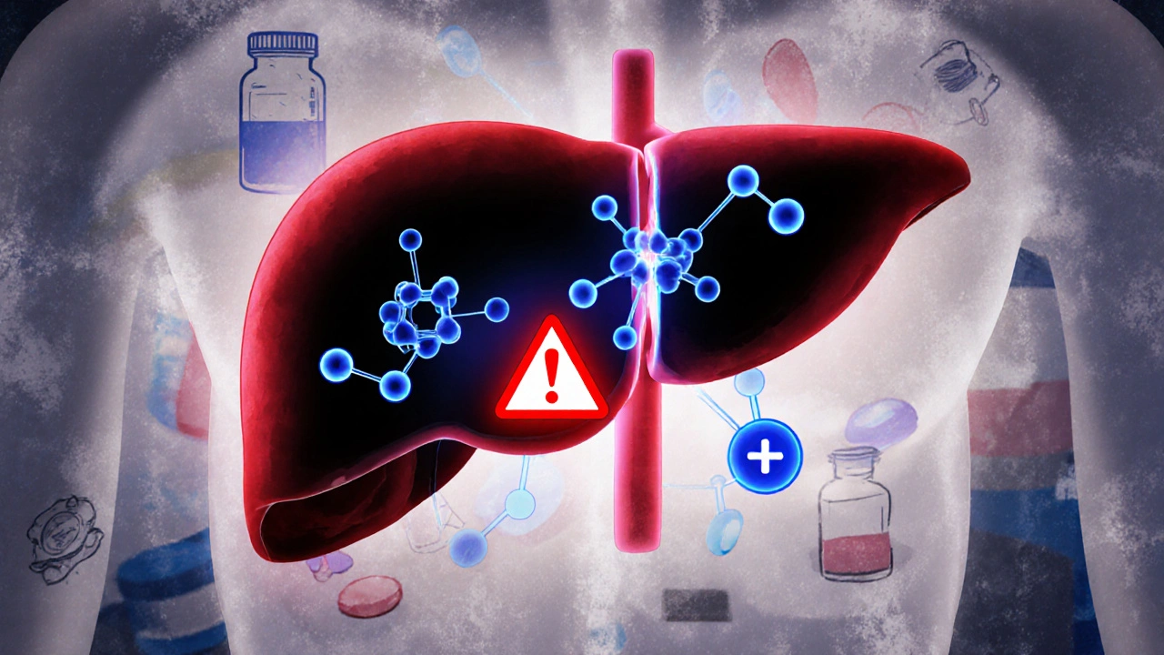Transparenz-Darstellung der Leber, in der CBD mit Medikamenten interagiert.