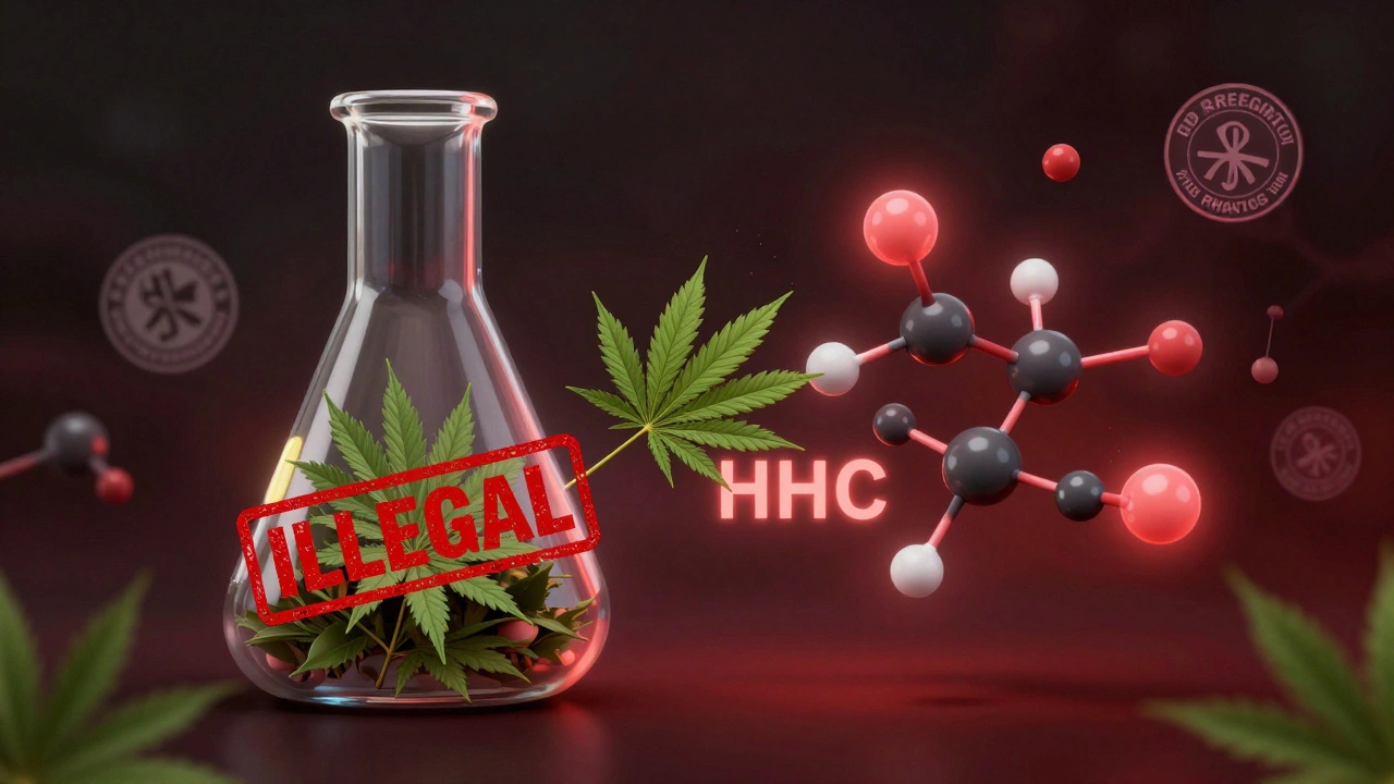 Chemische Umwandlung von Hanf zu HHC unter einem illegalen Stempel.