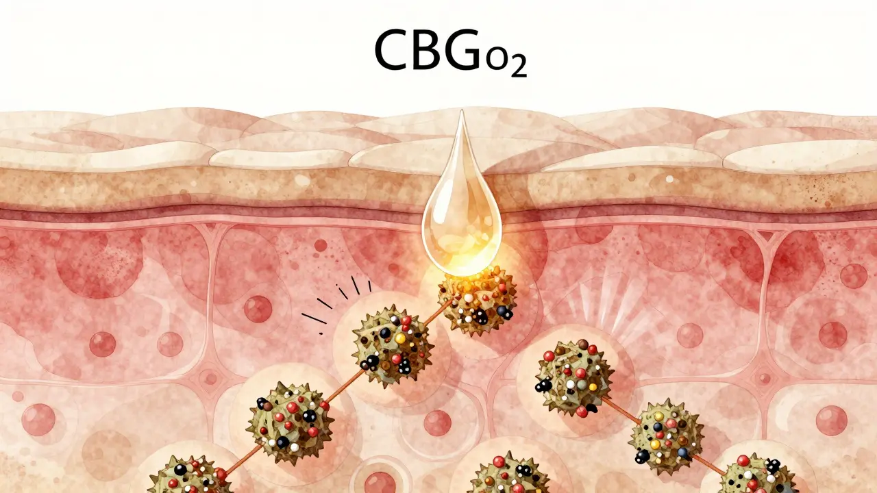 Mikroskopische Darstellung von CBG-Molekülen, die die Hautbarriere reparieren.