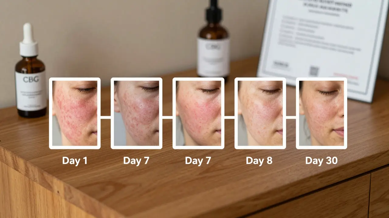 Zeitliche Entwicklung der Hautverbesserung durch CBG über sechs Wochen.