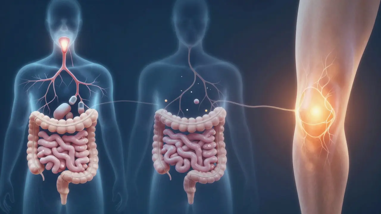 Drei Wege der CBD-Aufnahme: sublingual, oral und topisch, als schematische Lichtwege im Körper.