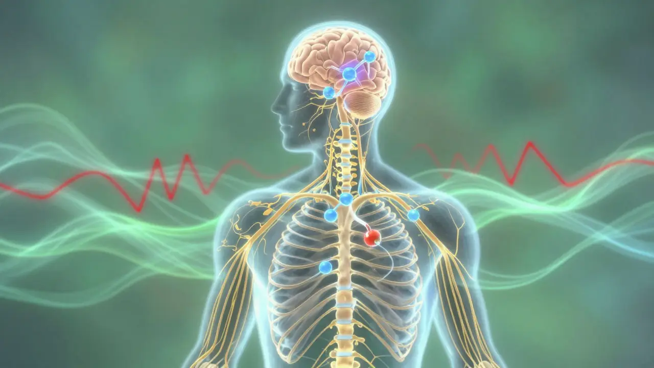 Glowendes Nervensystem, bei dem CBD-Moleküle Stress in Ruhe verwandeln.