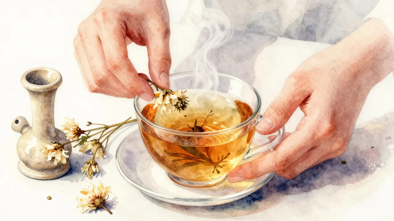 Hanftee zubereiten mit Dab-Rig im Hintergrund