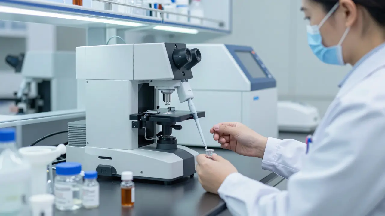 Labor mit Analyseequipment für Qualitätskontrolle von CBD-Öl