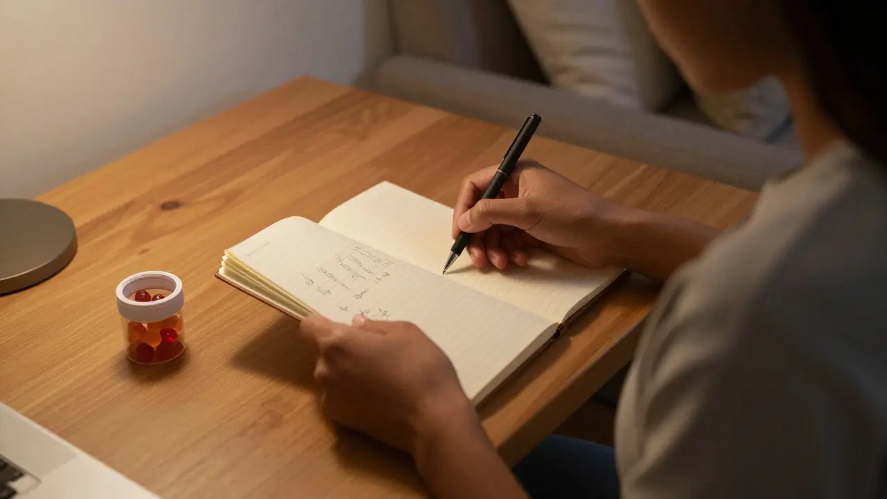 Person notet Erfahrungen mit CBD-Gummis im häuslichen Umfeld