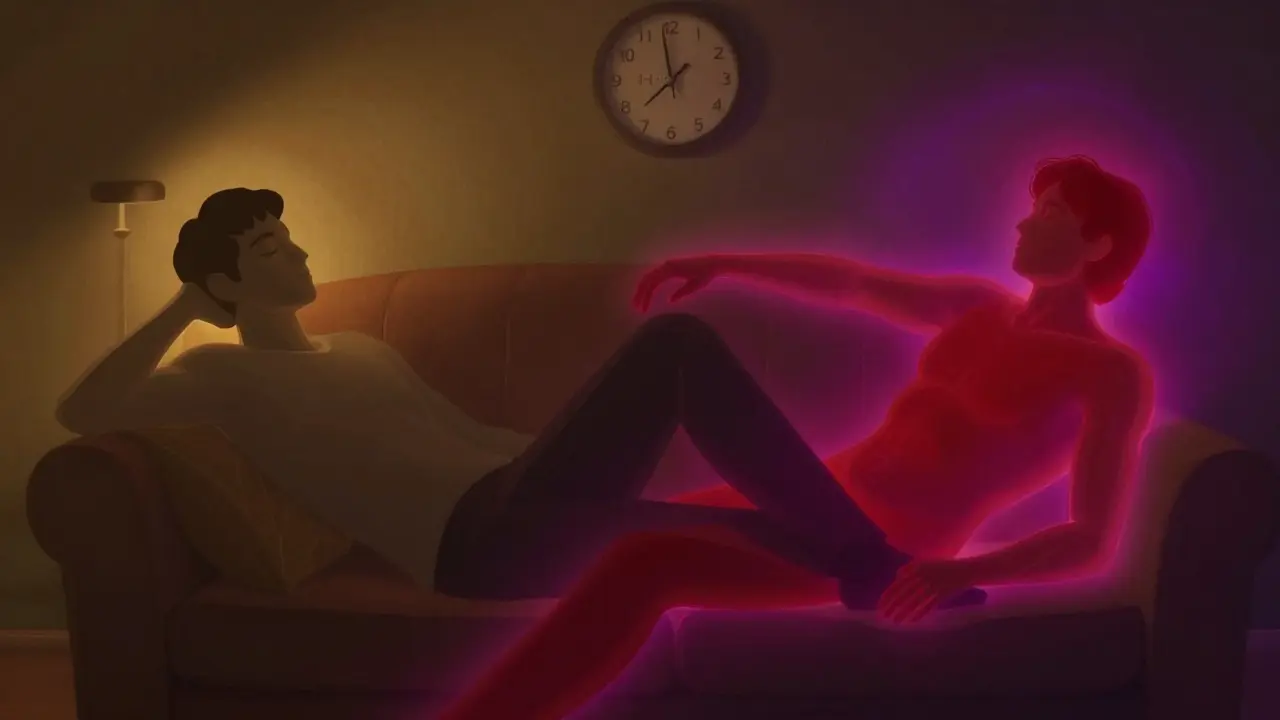 Zwei Menschen in einem Raum, einer ruhig entspannt, der andere von intensiver Energie umgeben, symbolisiert HHC vs. HHC-O.