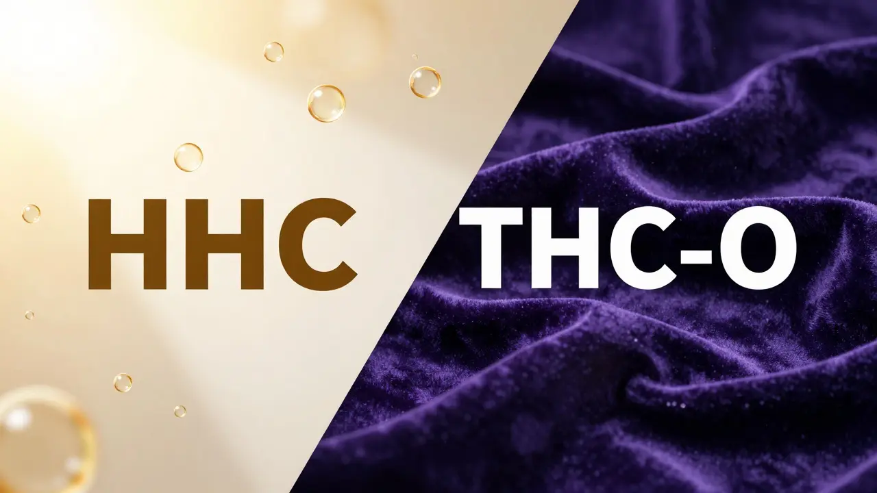 Konzeptuelle Darstellung der Unterschiede zwischen der leichten Euphorie von HHC und der Schwere von THC-O.