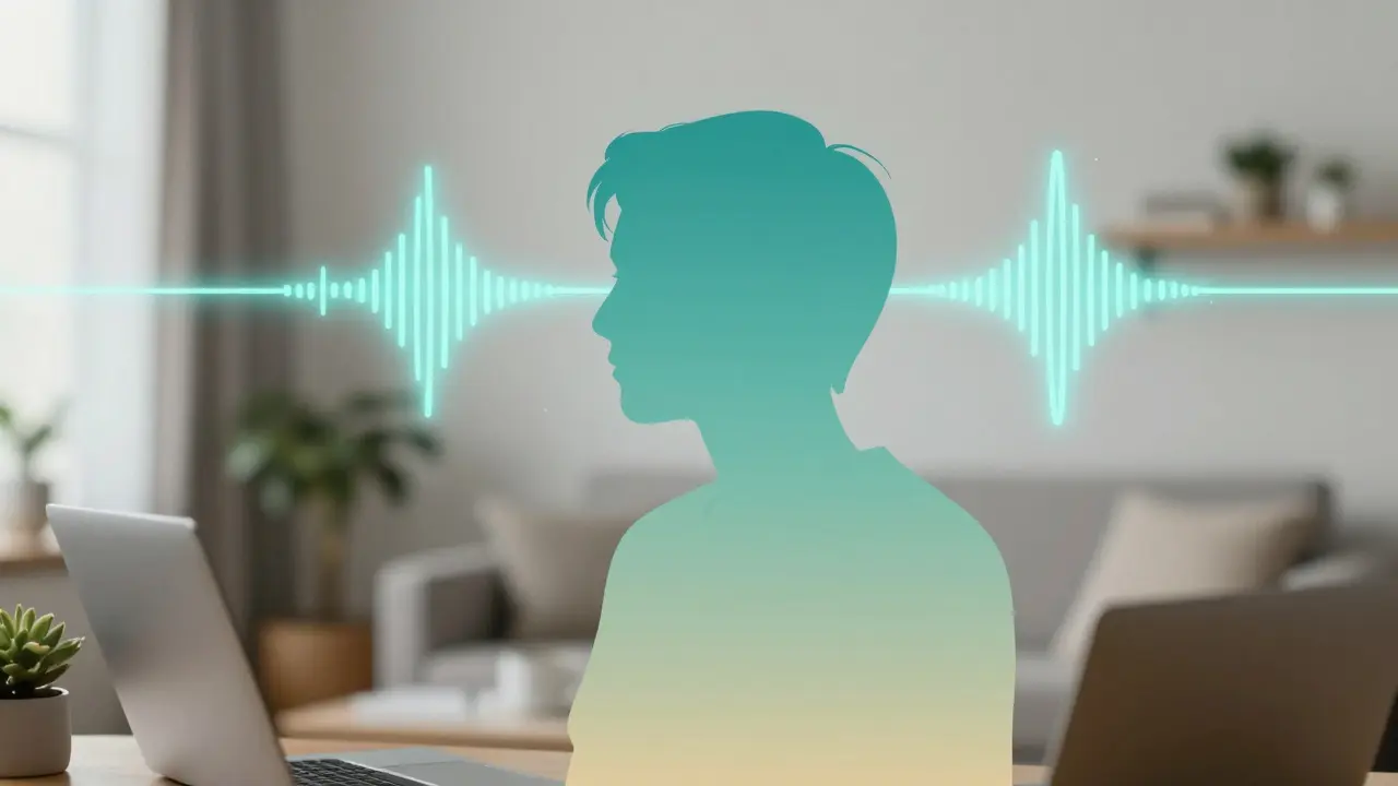 Konzeptuelle Darstellung von mentalem Fokus und Entspannung in einem Homeoffice.