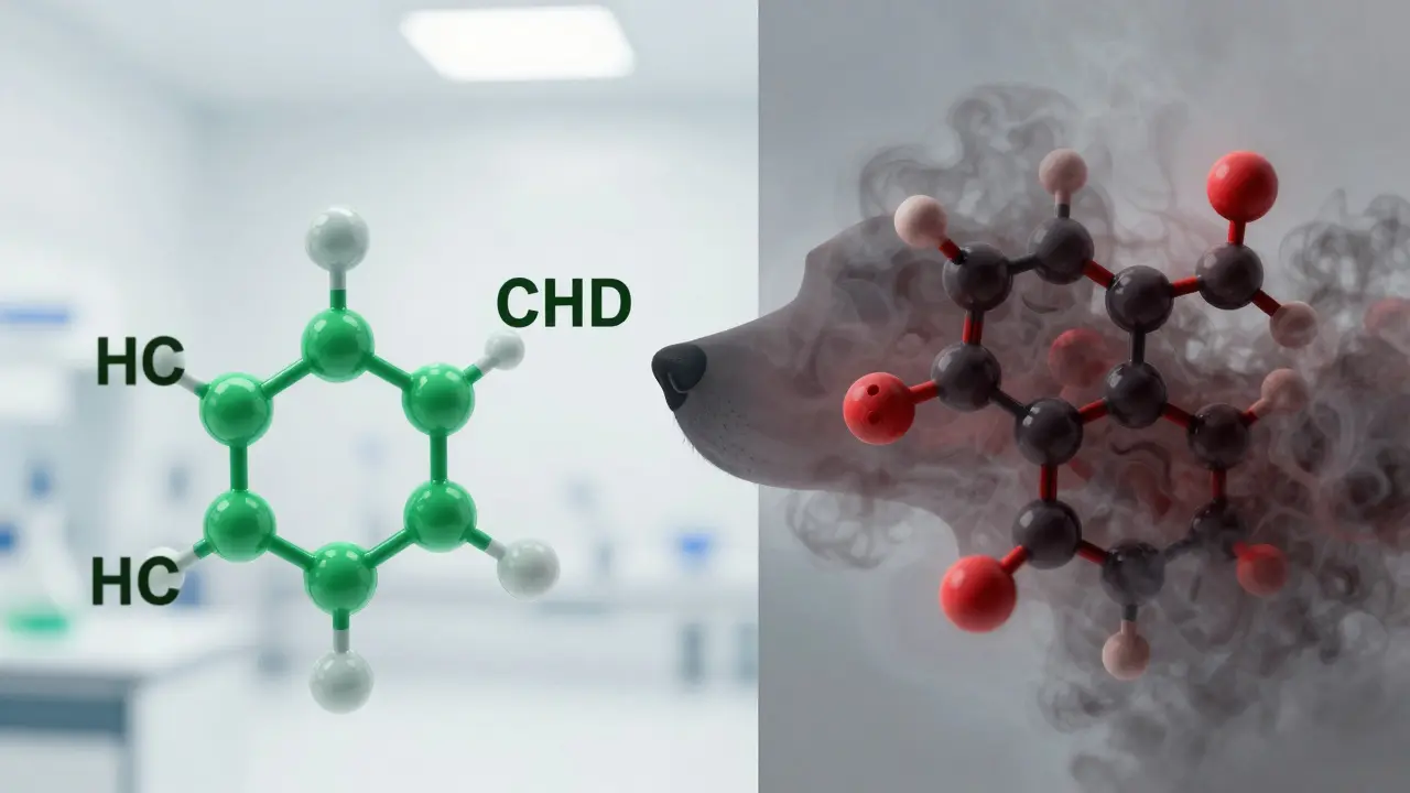 Chemische Darstellung von CBD und THC Molekülen im Vergleich