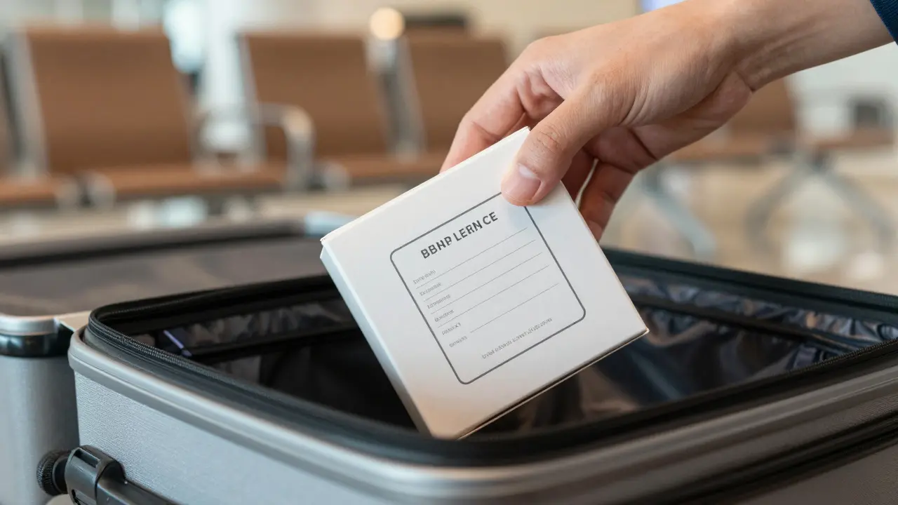 Hand verpackt ein HHC-Produkt sorgfältig im Handgepäck