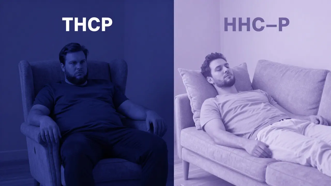 Vergleich der intensiven Wirkung von THCP und der milderen Wirkung von HHC-P.