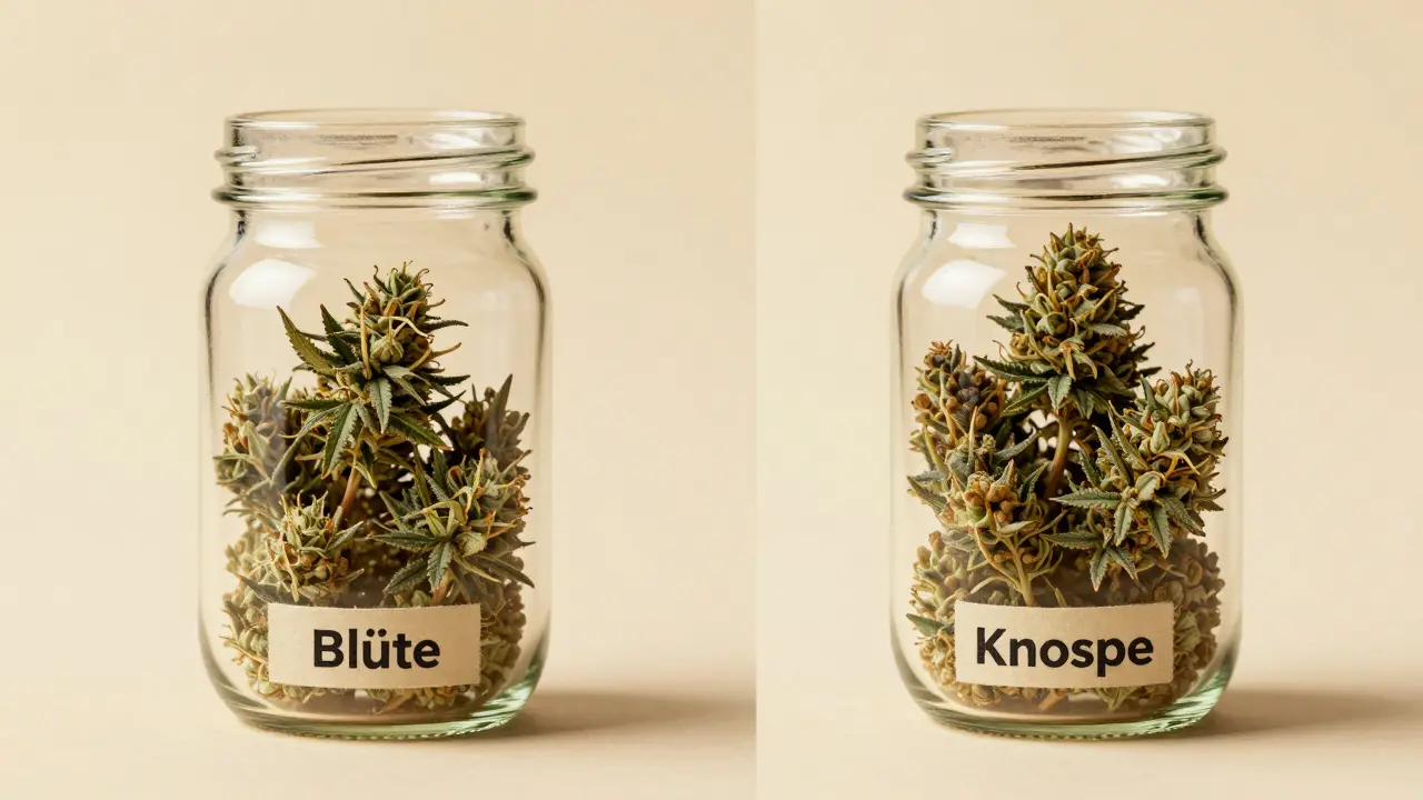 Vergleich von CBD-Blüten und sorgfältig sortierten Knospen