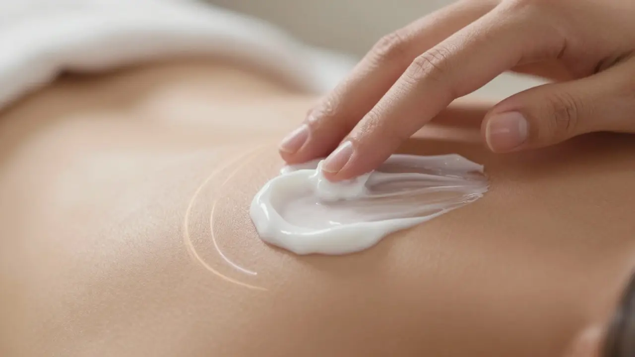 Hand, die pflegende Creme auf die Haut aufträgt