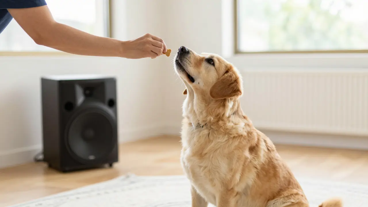 Hund wird mit Leckerlis positiv trainiert, um Ängste zu überwinden