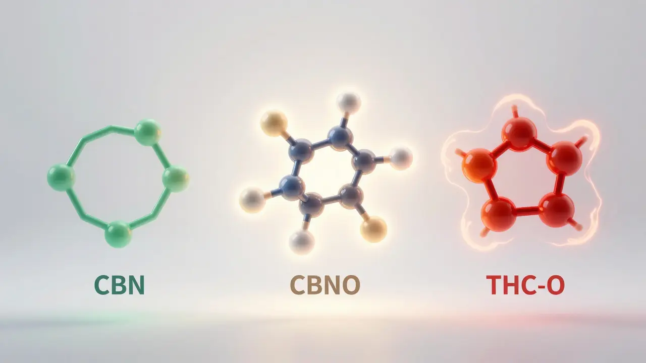 Molekulare Darstellung von CBN, CBNO und THC-O Vergleich