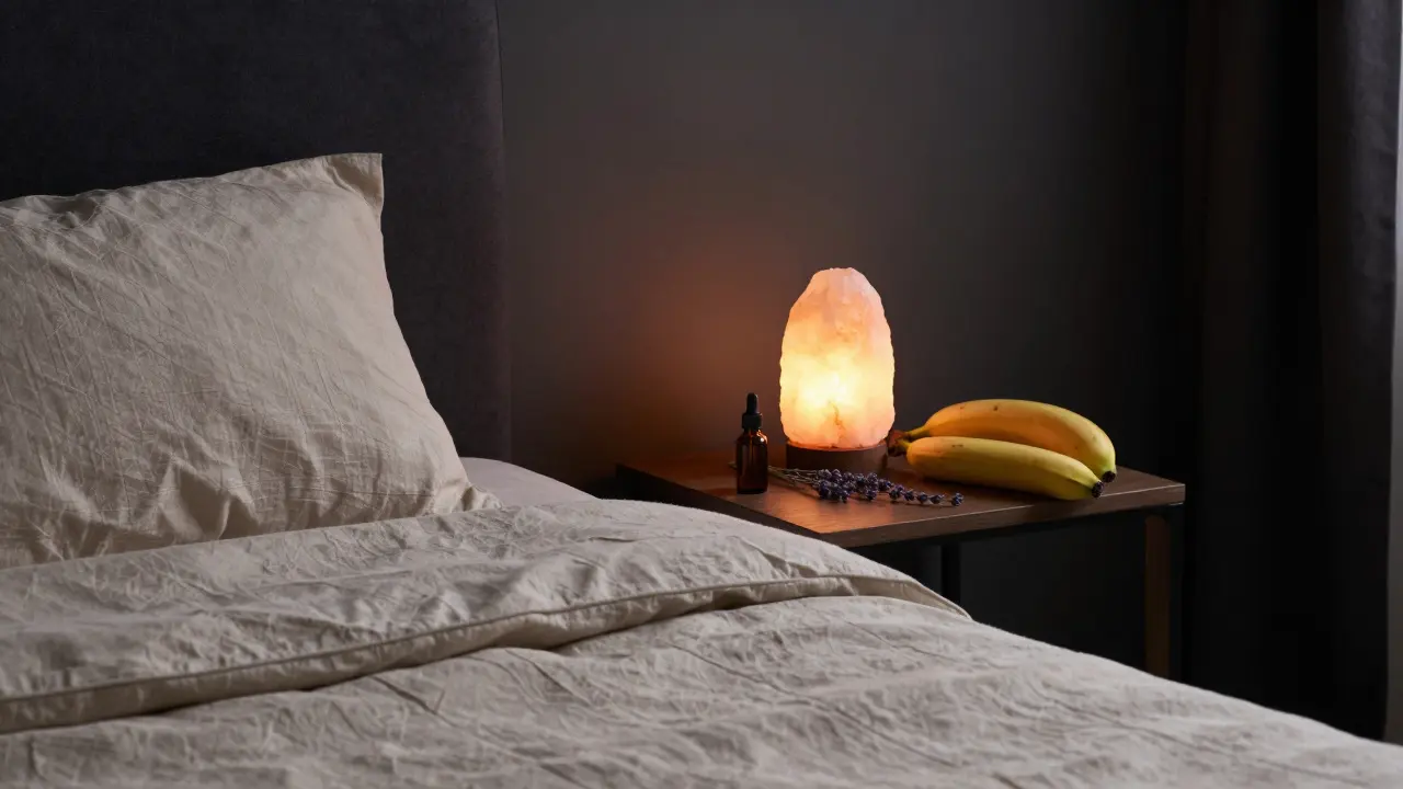 Ruhiges Schlafzimmer mit Lavendel und Hanföl für besseren Schlaf