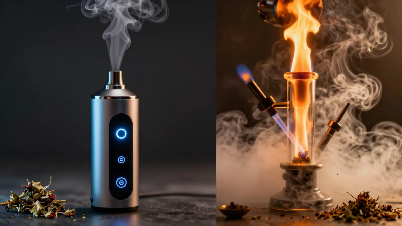 Vergleich: Sanfter Vaporizer links vs. heiße Dab-Rig rechts