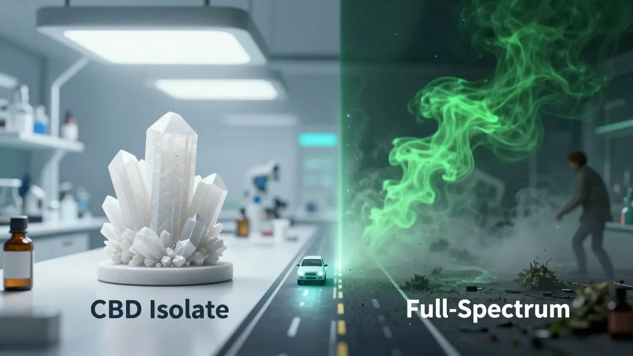 Konzeptkunst: Reines CBD links vs. verunreinigte Produkte rechts