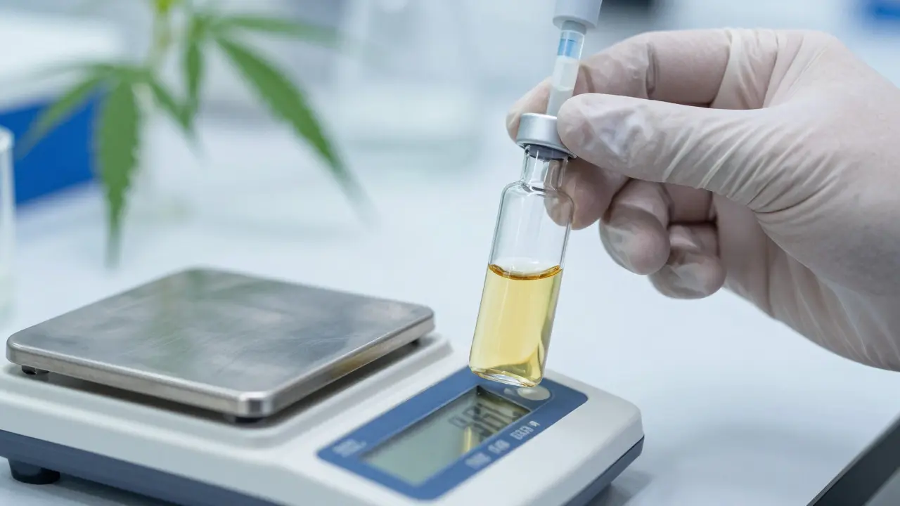 Laboraufnahme mit Pipette und Extraktfläschchen zur Darstellung von Qualität und Reinheit