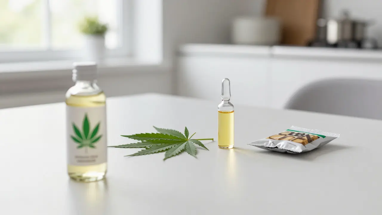 Legale Cannabinoid-Alternativen wie CBD und Cannabis-Blüte auf einem Tisch