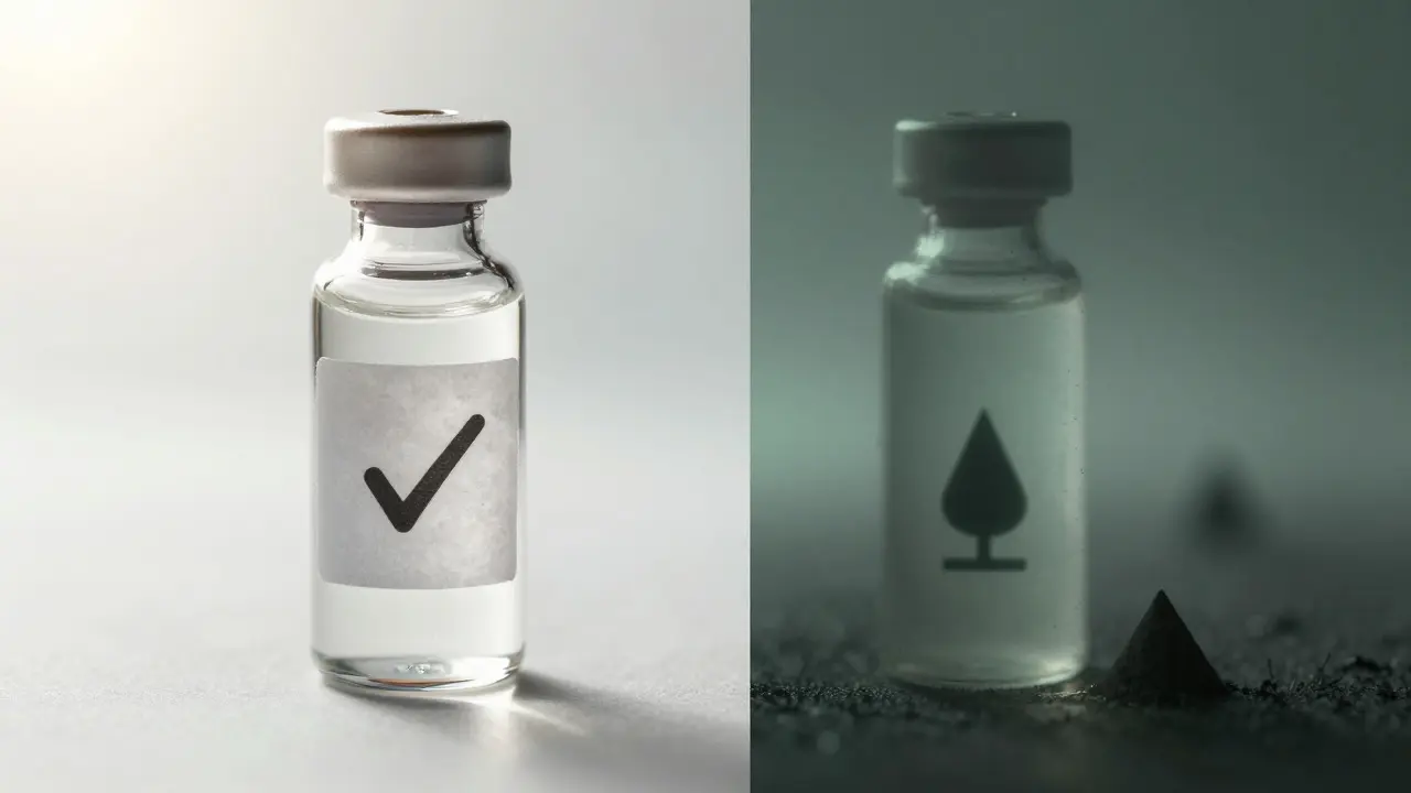 Gegenüberstellung von reinem CBD-Produkt und verunreinigter Flüssigkeit