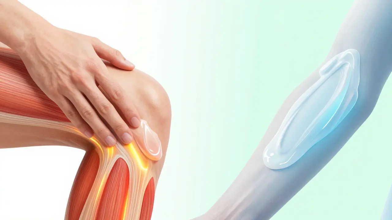 Hand reibt Balsam ins Knie, andere streicht Creme am Arm